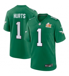 Men's Philadelphia Eagles #1 Jalen Hurts Nike Kelly Green Super Bowl LIX 2nd Alternate Game Jersey