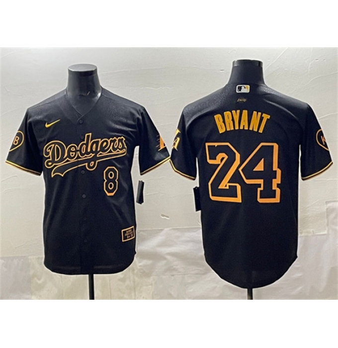 Men's Los Angeles Dodgers Front #8 Back #24 Kobe Bryant Black With KB Stitched Jersey