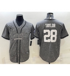 Men's Indianapolis Colts #28 Jonathan Taylor Grey Gridiron With Patch Cool Base Stitched Baseball Jerseys