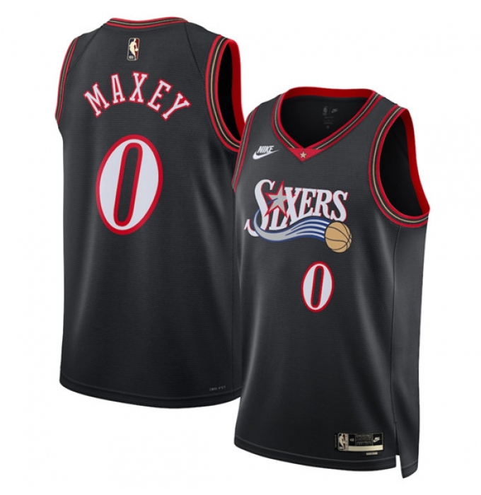 Men's Philadelphia 76ers #0 Tyrese Maxey Black 2025 Classic Edition Stitched Jersey