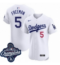 Men's Los Angeles Dodgers 5 Freddie Freeman Cool Base 2025 World Champions Stitched Baseball Jersey White