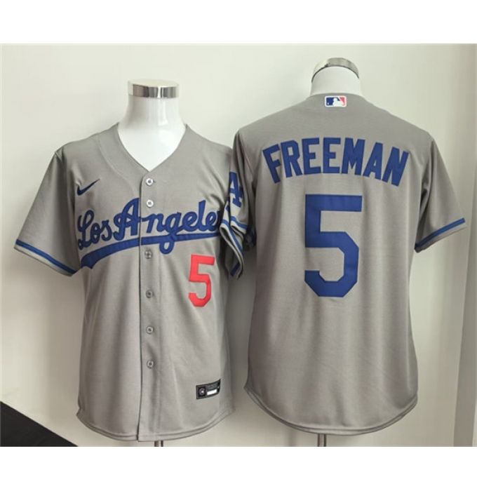 Men's Los Angeles Dodgers #5 Freddie Freeman Gray Cool Base Stitched Baseball Jersey