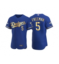 Men's Los Angeles Dodgers #5 Freddie Freeman Royal Golden Flex Base Stitched Jersey