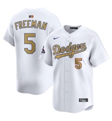 Men's Los Angeles Dodgers #5 Freddie Freeman White 2025 Gold Collection Limited Stitched Baseball Jersey
