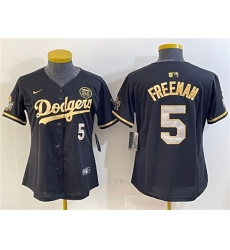 Women's Los Angeles Dodgers #5 Freddie Freeman Black Gold 2024 World Series With Fernando Vapor Limited Stitched Baseball Jersey(Run Small)