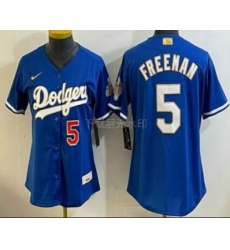 Women's Los Angeles Dodgers #5 Freddie Freeman Blue 2026 Gold Collection Stadium Jersey