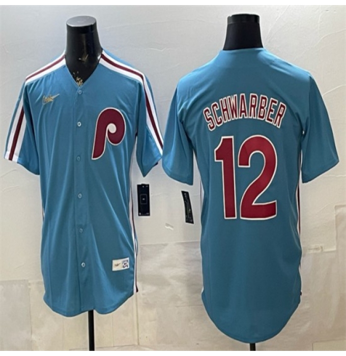Men's Philadelphia Phillies #12 Kyle Schwarber Blue Cool Base Stitched Jersey