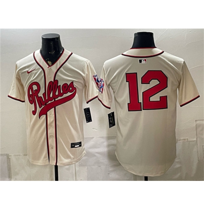 Men's Philadelphia Phillies #12 Kyle Schwarber Cream 2026 Field of Dreams Stadium Stitched Baseball Jersey