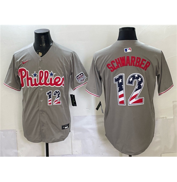 Men's Philadelphia Phillies #12 Kyle Schwarber Gray USA 250 Fourth of July Home Stitched Jersey