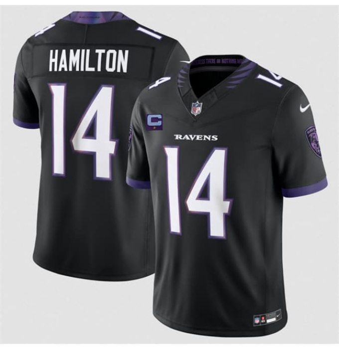 Men's Baltimore Ravens #14 Kyle Hamilton Black 2026 With 1-Star C F.U.S.E. Alternate Vapor Limited Football Stitched Jersey