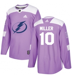 Men's Adidas Tampa Bay Lightning #10 J.T. Miller Authentic Purple Fights Cancer Practice NHL Jersey