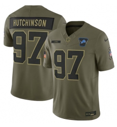 Men's Detroit Lions #97 Aidan Hutchinson Olive 2025 Salute to Service Limited Football Stitched Jersey