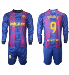 Men 2021-2022 Club Barcelona Second away blue Long Sleeve 9 Soccer Jersey