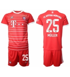 Men's FC Bayern München #25 Thomas Müller 22-23 Red Home Soccer Jersey Suit