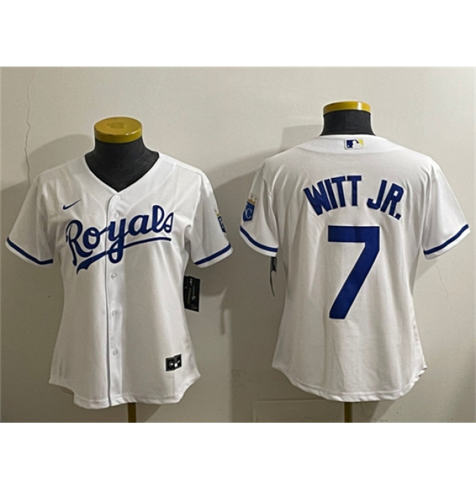 Women's Kansas City Royals #7 Bobby Witt Jr. White Cool Base Stitched Jersey(Run Small)