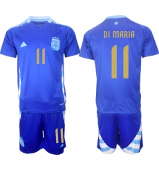 Men's Argentina #11 ángel Fabián Di María Blue 2024-25 Away SoccerJersey Suit