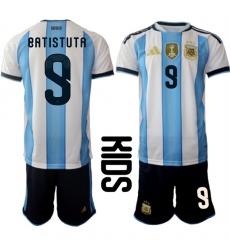 Youth Argentina #9 BATISTUTA National Team FIFA x World Cup 2026 Home White On Field Kids Jersey