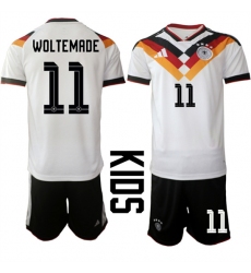 Youth Germany #11 WOLTEMADE National Team FIFA x World Cup 2026 Home White On Field Kids Jersey