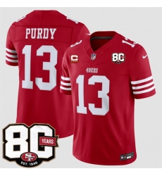 Men's San Francisco 49ers #13 Brock Purdy Red 2026 F.U.S.E. With 80th Anniversary & 4-Star C Vapor Untouchable Limited Football Stitched Jersey