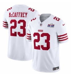 Men's San Francisco 49ers #23 Christian McCaffrey White 2023 F U S E Vapor Untouchable Limited Stitched Football 2024 Super Bowl LVIII Jersey