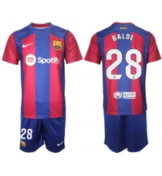 Men's Barcelona #28 Balde Blue Red 2023-24 Home Soccer Jersey