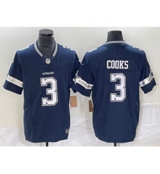 Men's Nike Dallas Cowboys #3 Brandin Cooks Navy Blue 2023 FUSE Vapor Stitched Jersey