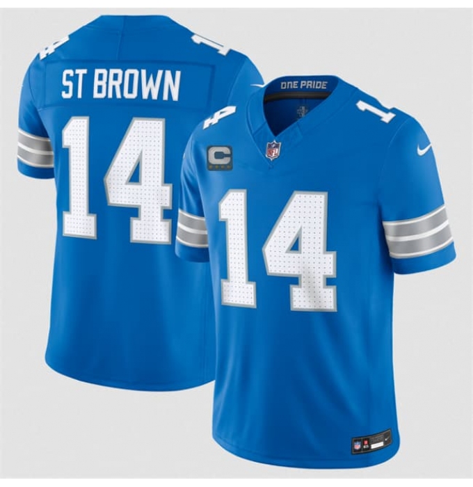Men's Detroit Lions #14 Amon-Ra St. Brown Blue 2026 With 4-Star C F.U.S.E. Vapor Limited Football Stitched Jersey