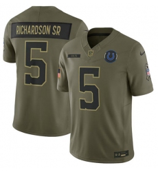 Men's Indianapolis Colts #5 Anthony Richardson Sr. Olive 2025 Salute to Service Limited Football Stitched Jersey