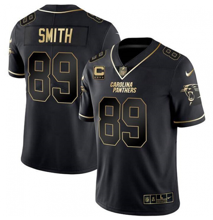 Men's Carolina Panthers #89 Steve Smith Black Gold With 4-Star C Vapor Limited Stitched Football Jersey
