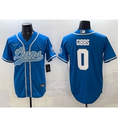 Men's Detroit Lions #0 Jahmyr Gibbs Blue Cool Base Stitched Baseball Jersey