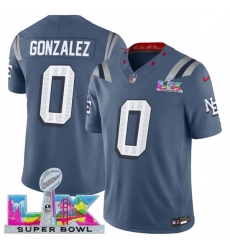 Men's New England Patriots #0 Christian Gonzalez Storm Blue 2025 F.U.S.E. Super Bowl LX “Rivalries” Vapor Limited Football Stitched Jersey
