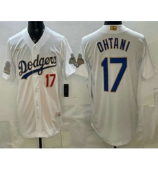 Men's Los Angeles Dodgers #17 Shohei Ohtani White Gold World Series Champions Collection Limited Jersey