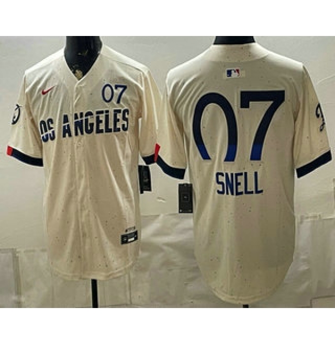 Men's Los Angeles Dodgers #7 Blake Snell Cream 2024 City Connect Limited Stitched Jersey