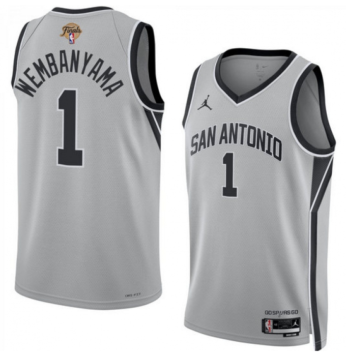 Men's San Antonio Spurs #1 Victor Wembanyama Gray 2026 Finals Stitched Basketball Jersey