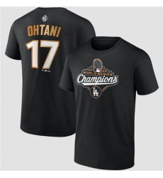 Men's Los Angeles Dodgers #17 Shohei Ohtani Black 2025 World Series Champions Name & Number T-Shirt