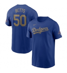 Men's Los Angeles Dodgers #50 Mookie Betts Royal 2025 Gold Collection Name & Number T-Shirt