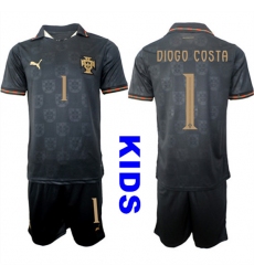 Youth Portugal #1 DIOGO COSTA National Team FIFA x World Cup 2026 Away Gray On Eusebio special edition Kids Jersey