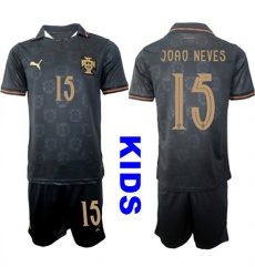 Youth Portugal #15 JOAO NEVES National Team FIFA x World Cup 2026 Away Gray On Eusebio special edition Kids Jersey