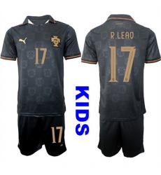 Youth Portugal #17 R.LEAO National Team FIFA x World Cup 2026 Away Gray On Eusebio special edition Kids Jersey
