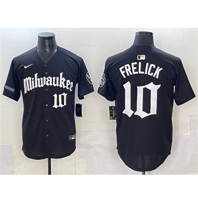 Men's Milwaukee Brewers #10 Sal Frelick Black 'Gothic 414 Shadows Edition' Vapor Premier Limited Stitched Jersey