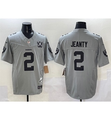 Men's Las Vegas Raiders #2 Ashton Jeanty Gray 2025 Draft F.U.S.E. With Nevada Silver Stat And 65th Anniversary Football Stitched Jersey
