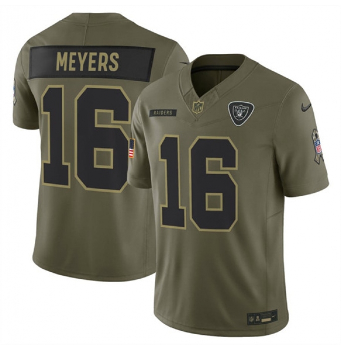 Men's Las Vegas Raiders #16 Jakobi Meyers Olive 2025 Salute to Service Limited Football Stitched Jersey