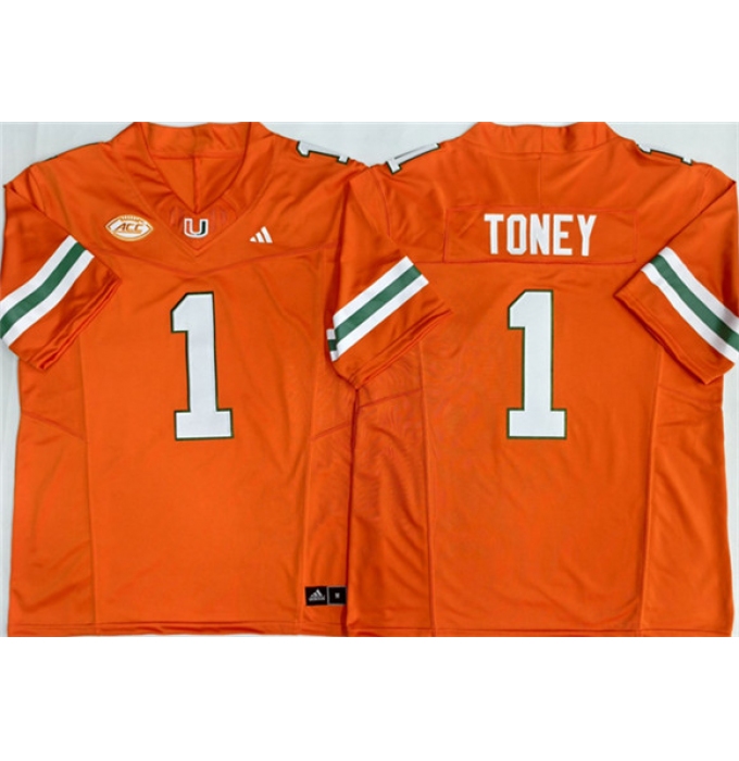 Men's Miami Hurricanes #1 Malachi Toney Orange F.U.S.E. Stitched Football Jersey
