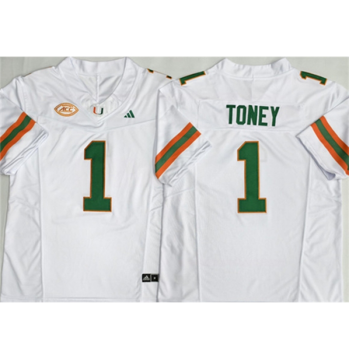 Men's Miami Hurricanes #1 Malachi Toney White F.U.S.E. Stitched Football Jersey