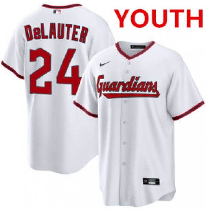 Youth cleveland guardians #24 chase delauter white cool base limited stitched baseball jersey