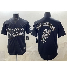 Men's San Antonio Spurs Team Big Logo Black Stitched Baseball Jersey