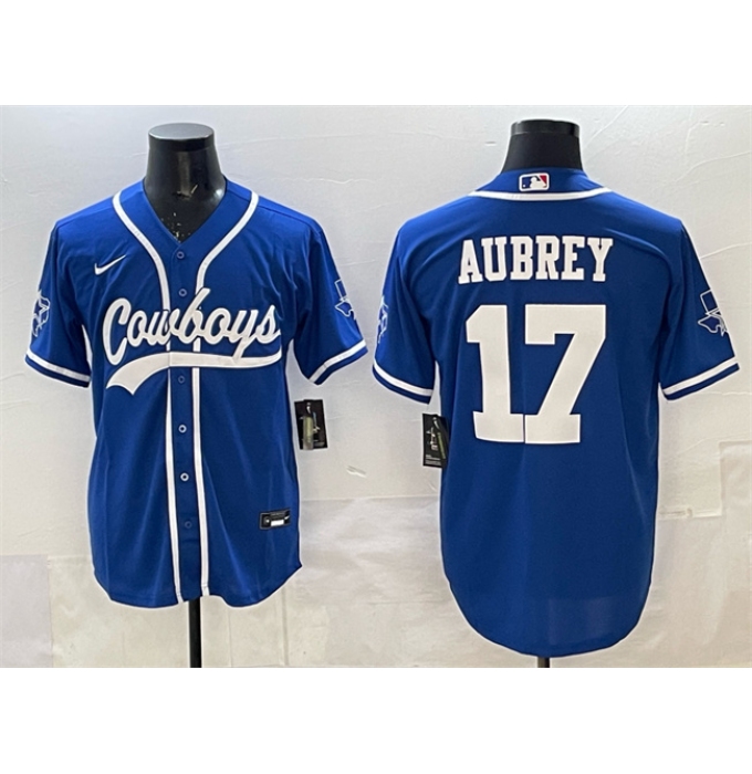 Men's Dallas Cowboys #17 Brandon Aubrey Blue Cool Base Stitched Baseball Jersey