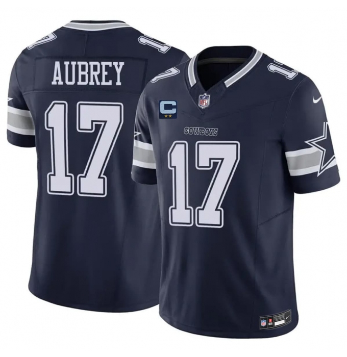 Men's Dallas Cowboys #17 Brandon Aubrey Navy 2026 With 2-Star C F.U.S.E. Vapor Untouchable Limited Stitched Football Jersey