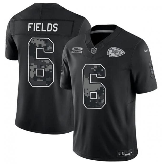 Men's Kansas City Chiefs #6 Justin Fields Black 2026 F.U.S.E. Salute to Service Limited Football Stitched Jersey