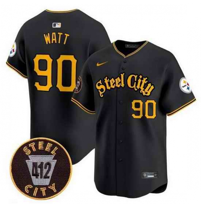 Men Pittsburgh Steelers 90 T J Watt Black 412 Vapor Premier Limited Stitched Baseball Jersey